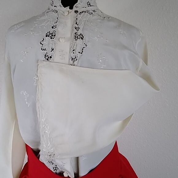 VTG BEONY BLOUSE 100% SILK SZ 34 & RED SKIRT SZ 42 - Picture 4 of 10